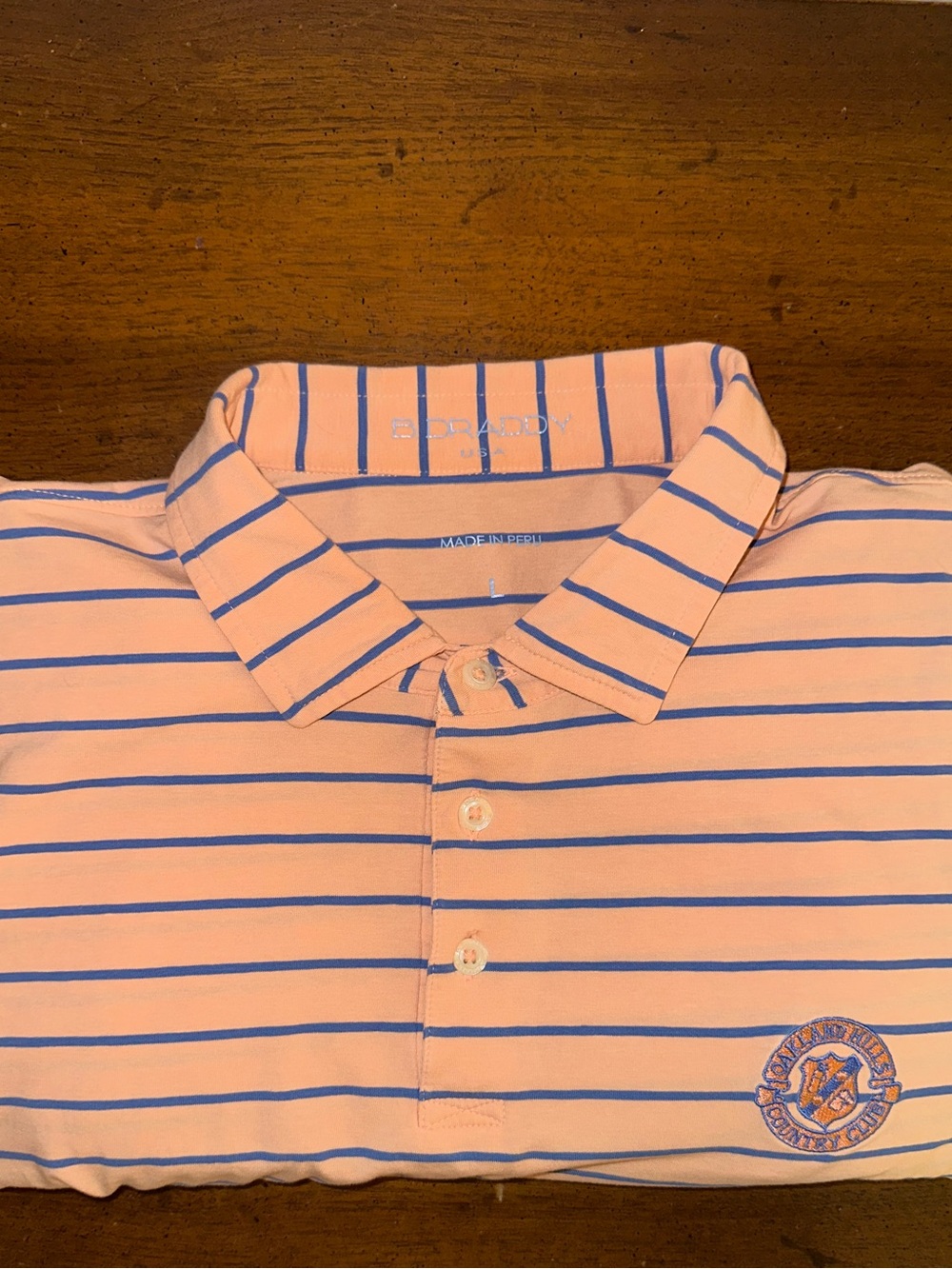 B.Draddy Men's Orange & Blue Striped Polo Shirt - Oakland Hills Country Club